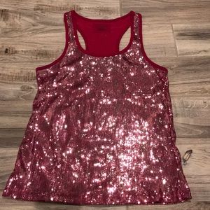Pink sequined racer back party top DKNY